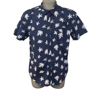 Caliville Shirt Mens XXL Navy Blue Palm Printed Button Front Short Sleeve